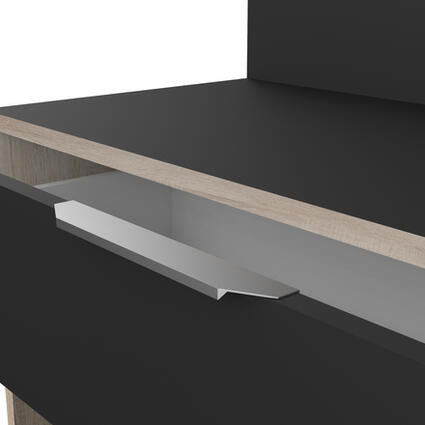 Keukenunit 'Mike' met een zwarte lade en zilveren handvat, voorzien van planken en kast, perfect voor extra opbergruimte.