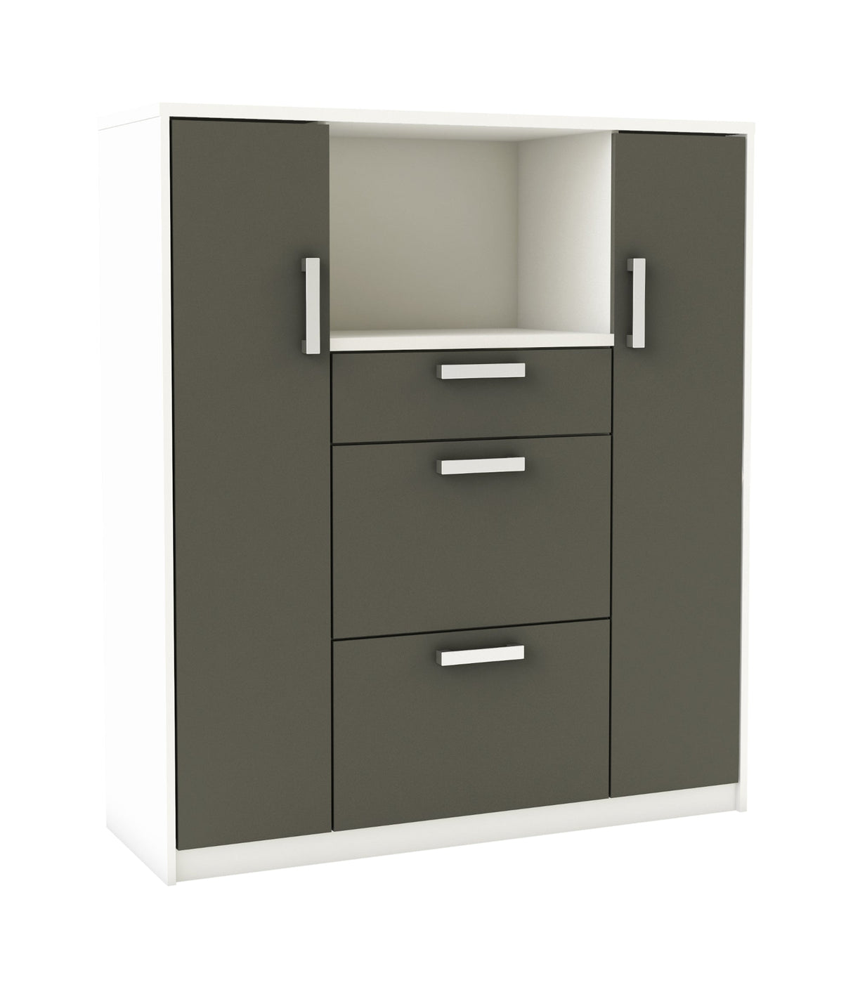 Keukenkast Flavor - Grijs/Wit met twee deuren, twee grote lades en een besteklade, biedt veel bergruimte, ideaal voor keukenorganisatie.