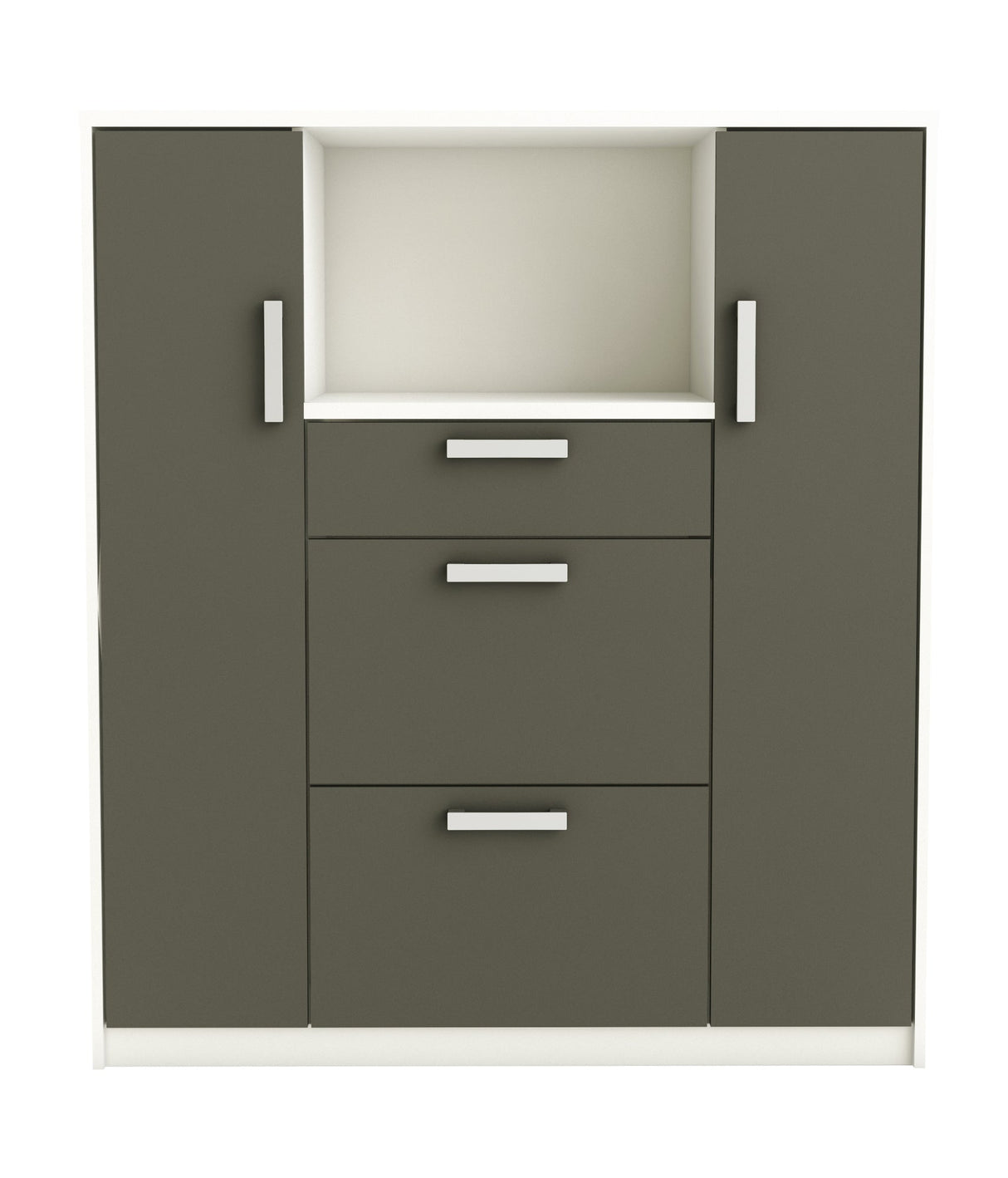 Keukenkast Flavor - Grijs/Wit met twee deuren, drie laden, en verstelbare planken, ideaal voor keukenopslag.