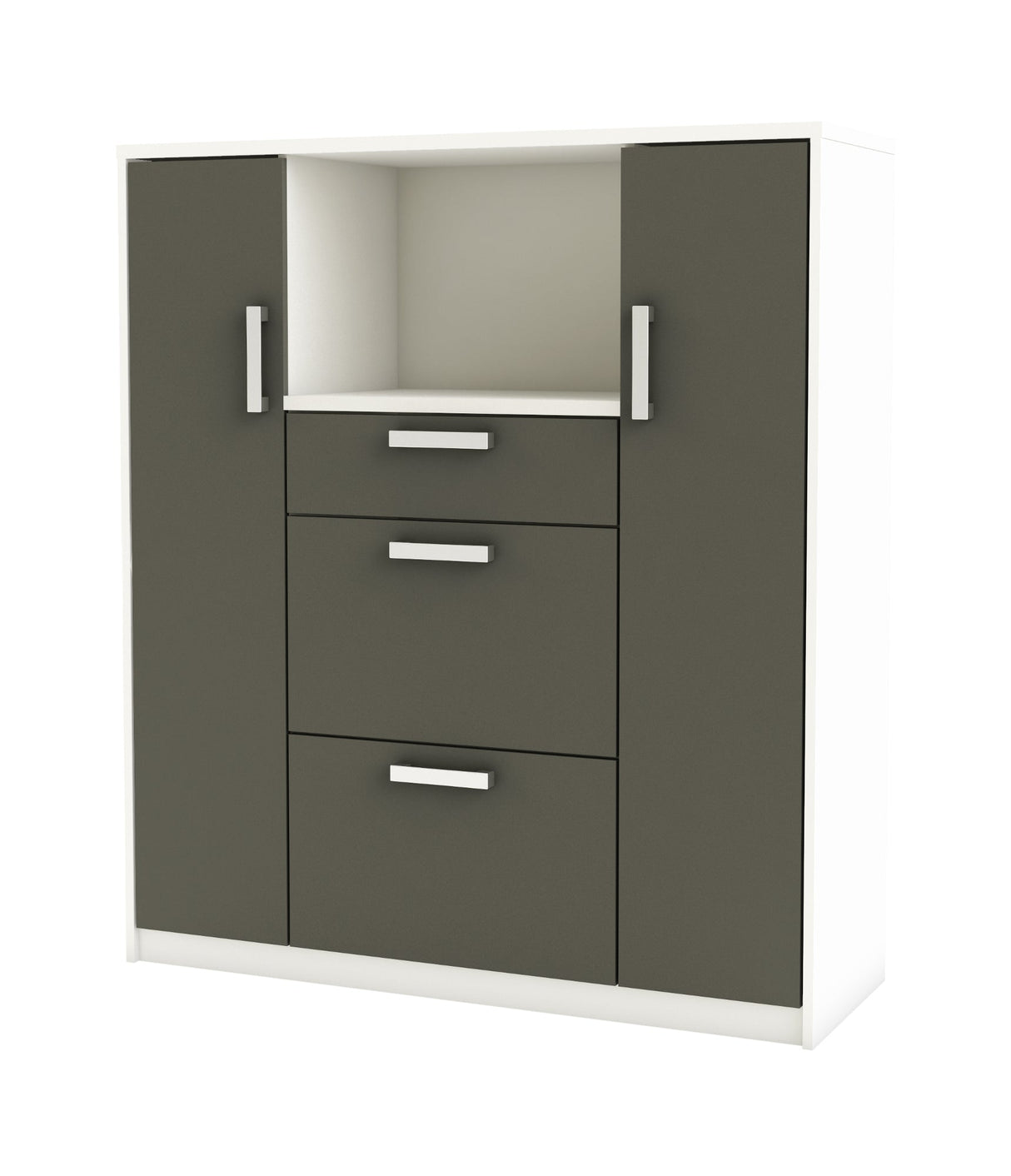 Keukenkast Flavor - Grijs/Wit met twee deuren, twee grote laden, en een besteklade. Ideaal voor extra opbergruimte in de keuken.