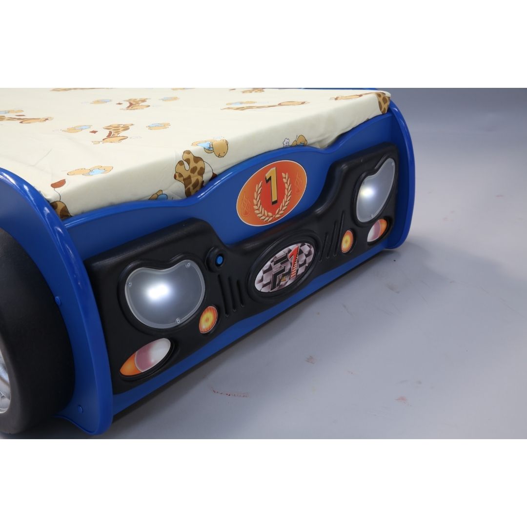 blauwe raceauto kinder bed