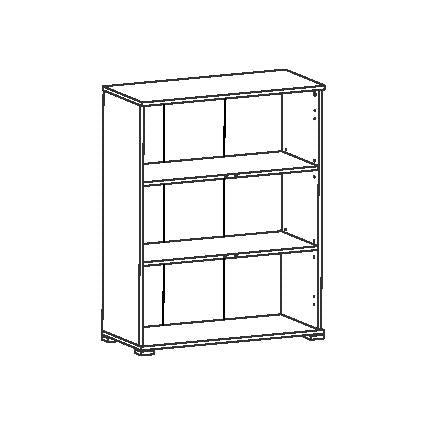 Zwart-witte schets van de 2-Deurs Opslagkast 'PERFECT' in eiken kleur, met drie vakken en twee verstelbare planken voor veelzijdige opbergruimte.
