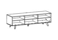 HELSINKI tv-meubel schets met twee schuifdeuren en open vak, Scandinavisch ontwerp, spaanplaat, vereist montage, ideaal voor moderne woonkamers.
