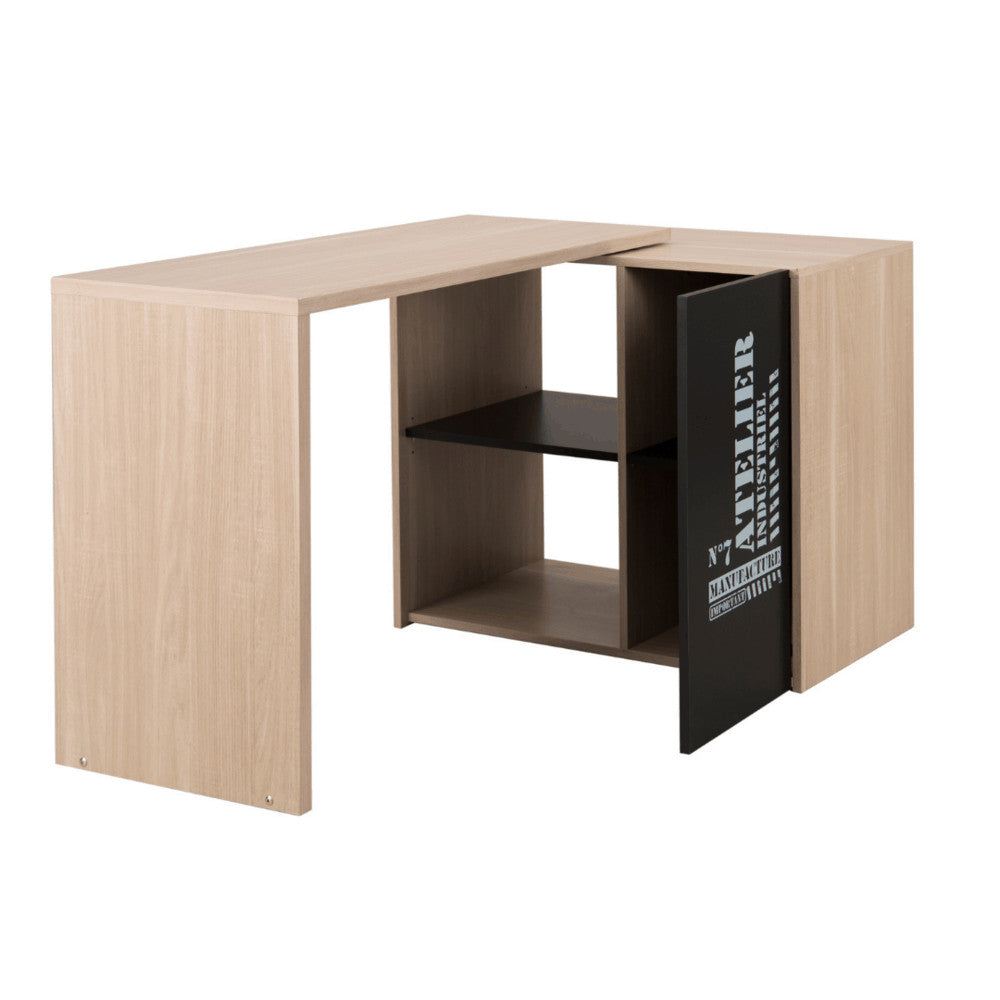 Bristol Atelier Bureau - 1-deurs Zwart / Eiken Look met industriële uitstraling, zwarte deur, plank, spaanplaat met melamine afwerking. Afmetingen: 125-140x45-60x75 cm.
