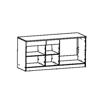3-Deuren 2-Lade Onderkast - Cooking, schets van modulaire keukeneenheid met verstelbare rekken en waterbestendig werkblad, geschikt voor kleine ruimtes.