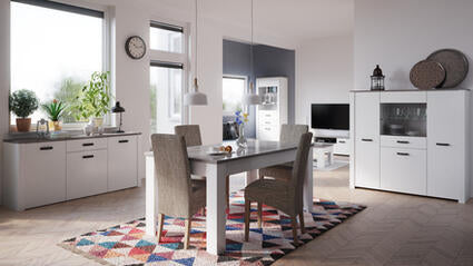 3-Dr Dressoir Met 1 Lade 'Marquis' met glazen deur, biedt elegante opbergruimte met drie deuren en lade, perfect voor charmante woonkamers.