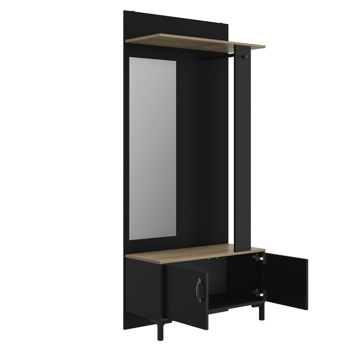 Garderobekast Store 190cm - Zwart/Eiken met industrieel ontwerp, zwart frame en eiken planken. Ideaal voor huisopslag. Afmetingen: 81x37x190 cm.