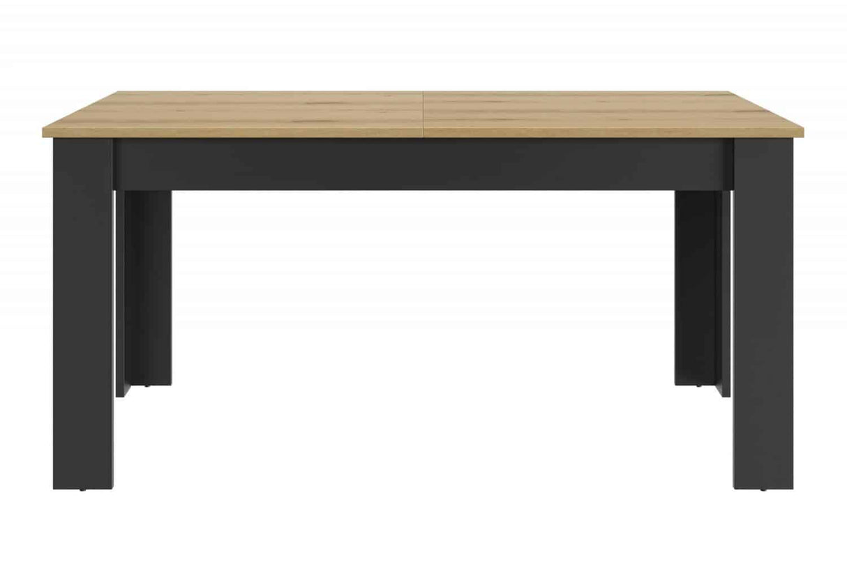 Manchester Eettafel - Zwart/Eiken Look met zwarte industriële poten en uitschuifbaar tafelblad, geschikt voor meerdere personen. Ideaal voor huiselijke bijeenkomsten.