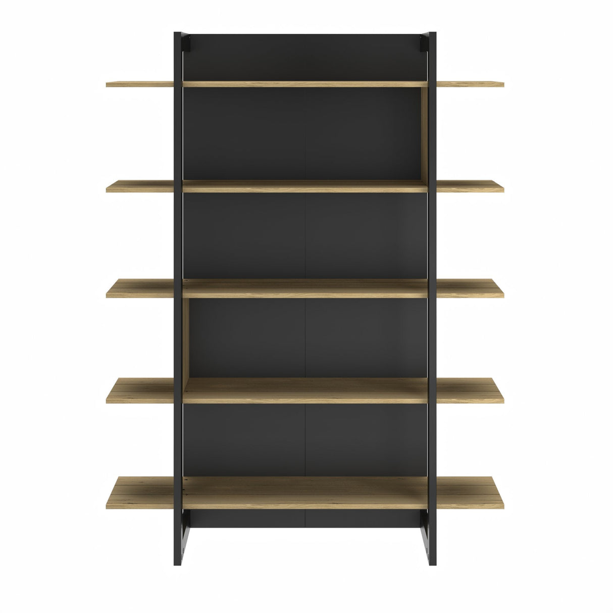 Boekenkast Russell 180cm - Zwart/Eiken, industriële stijl met eiken planken en zwart frame, geschikt voor elke ruimte in huis.