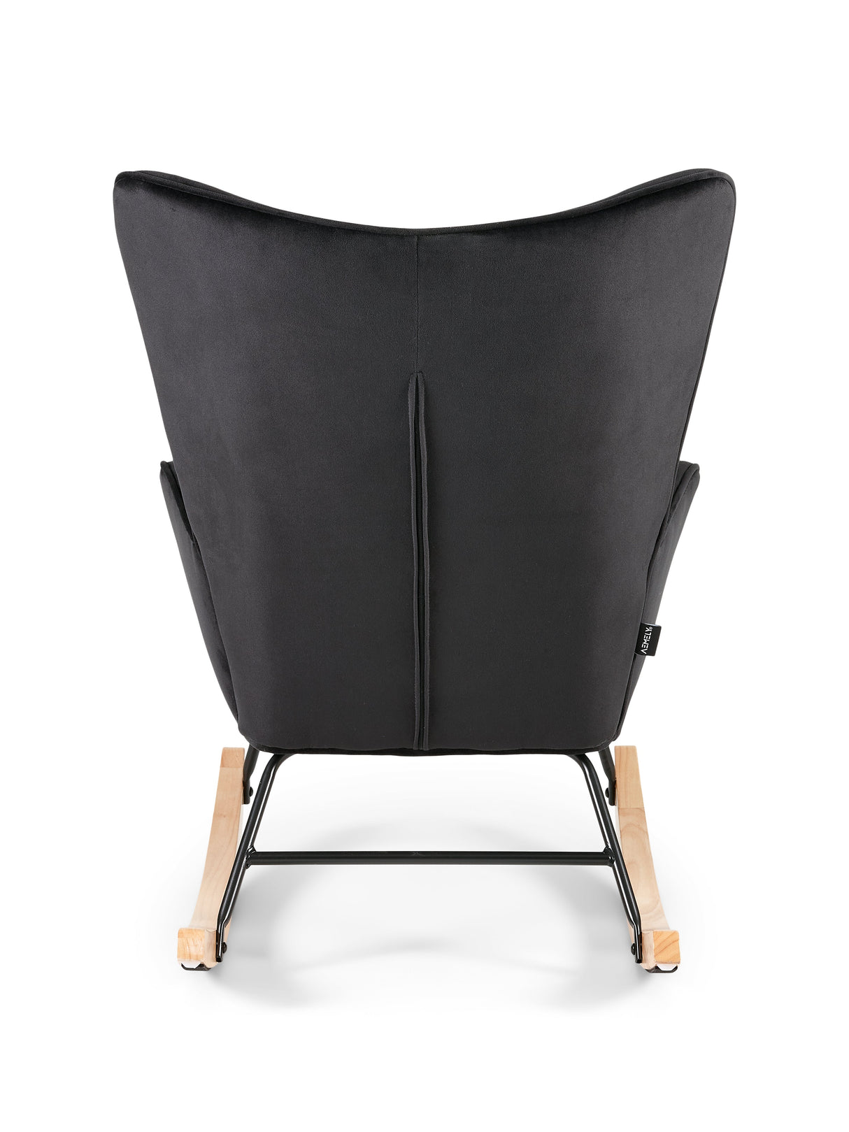 Aemely® Schommelstoel 'Steerne' - Zwart Velvet, Blank Hout, met beukenhouten poten en metalen frame, ideaal voor woonkamer of kinderkamer.