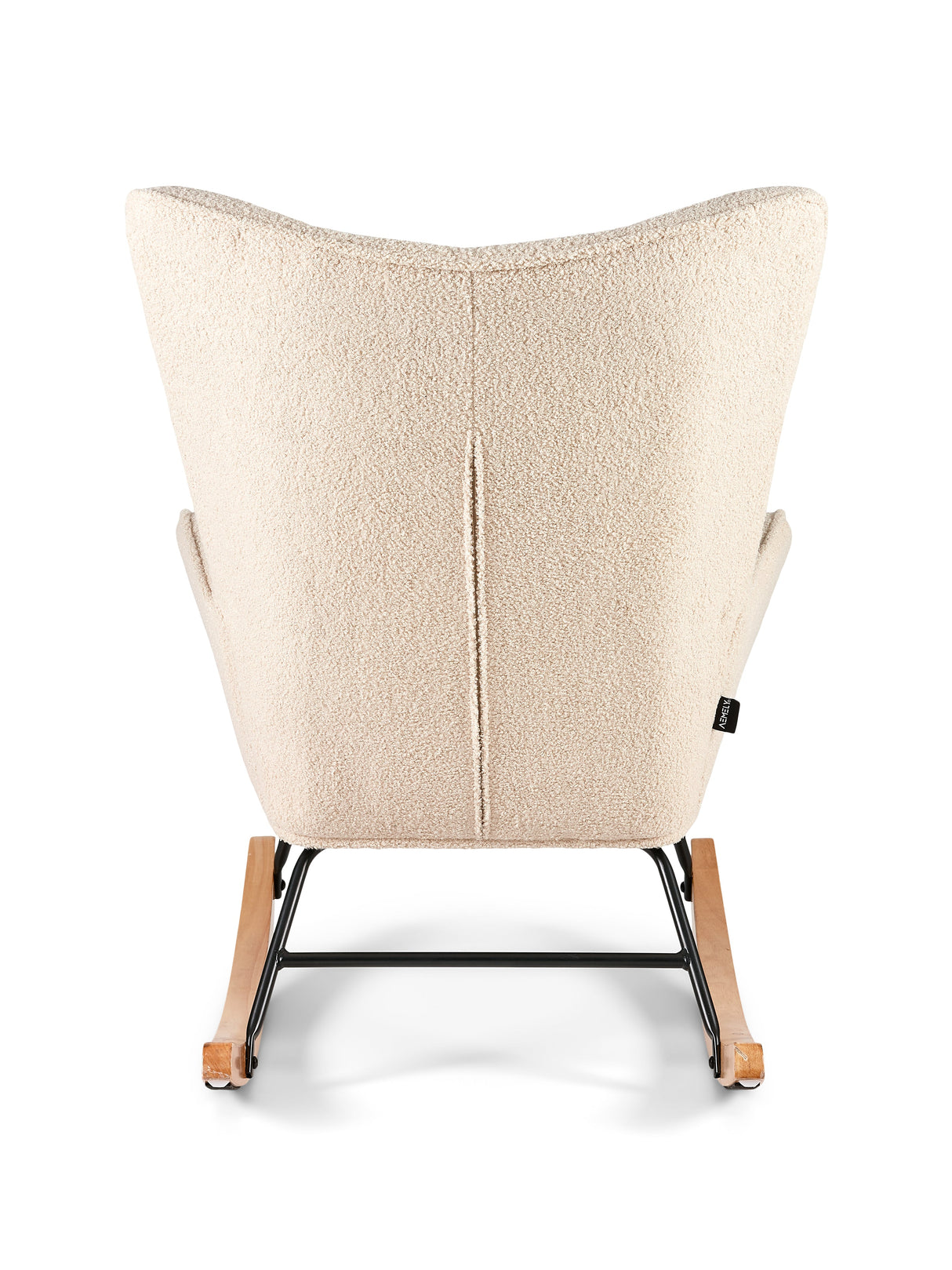 Aemely® Schommelstoel 'Mama' met beige teddy bekleding en blank houten poten, ideaal voor de babykamer of woonkamer, biedt ultiem zitcomfort.