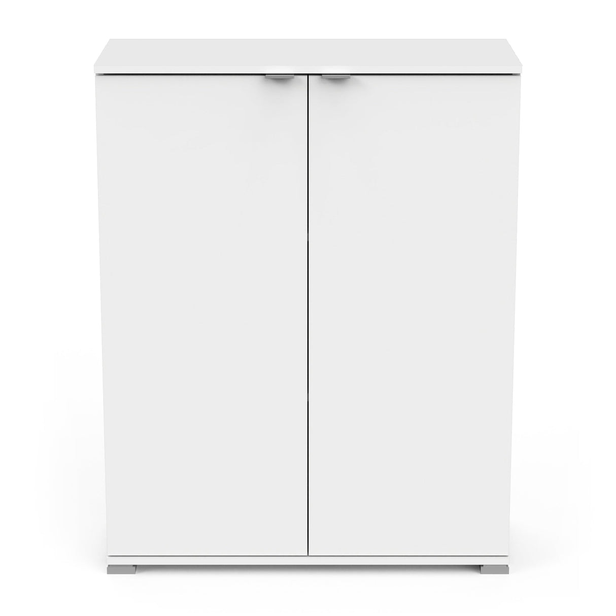 2-Deurs Kast 'Perfect', een wit dressoir met zilveren handgrepen, biedt veelzijdige opslag met drie vakken en twee verstelbare planken, ideaal voor elke woonruimte.