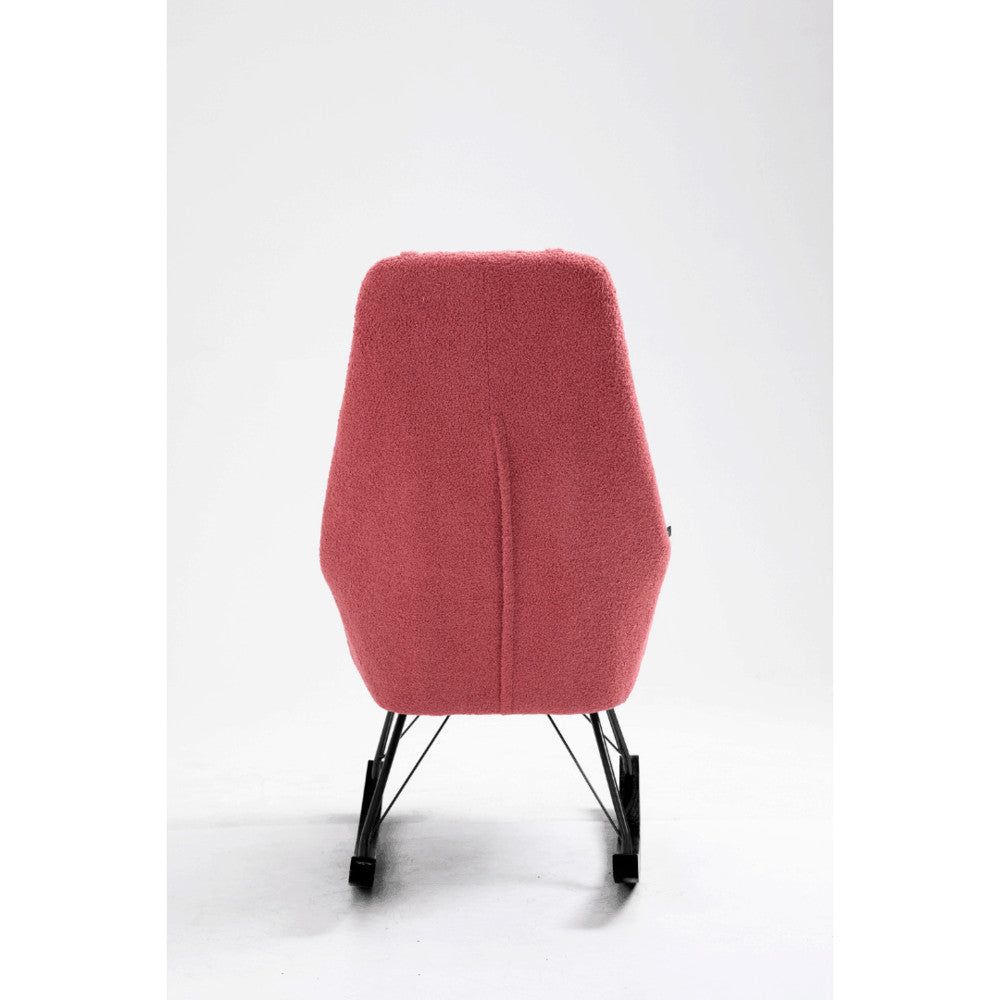 Aemely® Schommelstoel Papa met roze teddy stof en zwarte poten, biedt superieur zitcomfort, ideaal voor de babykamer.