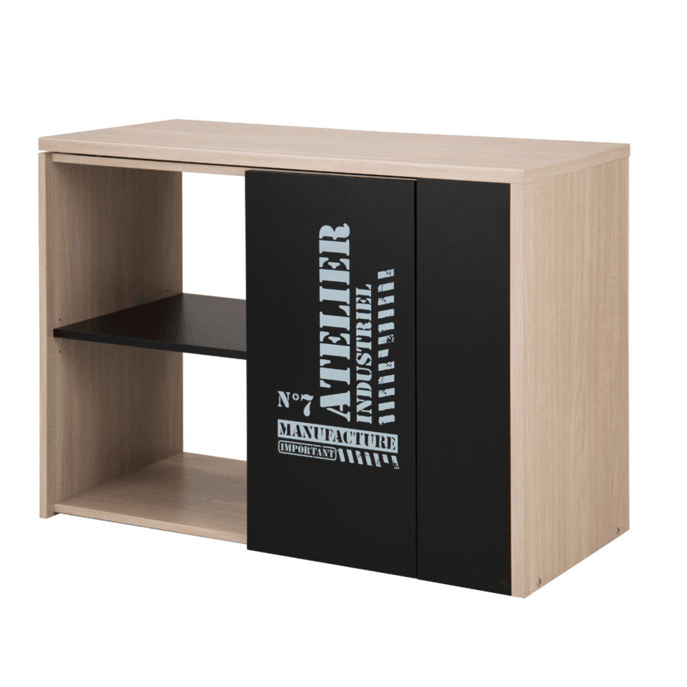 Bristol Atelier Bureau - 1-deurs Zwart / Eiken Look, houten kast met zwarte deur en plank, industriële stijl, geschikt voor diverse ruimtes, vereist montage.