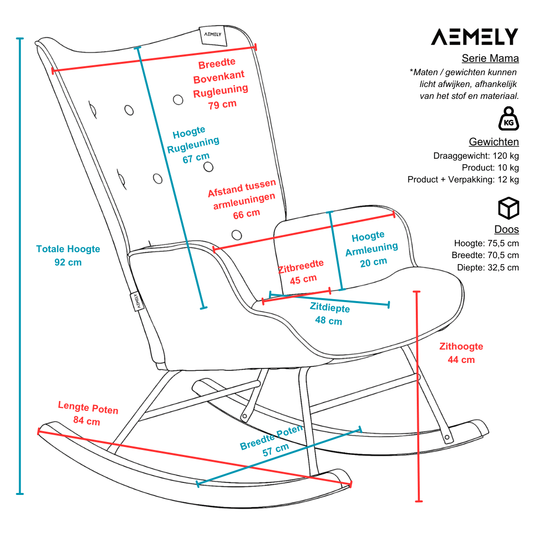 Aemely® Schommelstoel Mama - Beige Teddy & Blank Hout