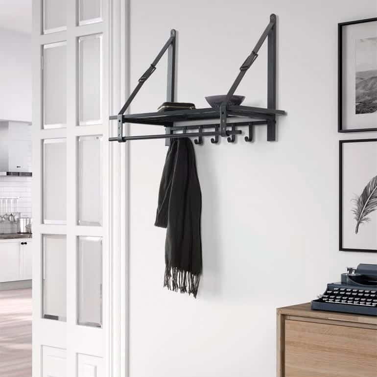 Kapstok - Inox 'Graphite 2' industrieel, metalen kapstok met grafiet coating, biedt veel haken en ruimte voor jassen en tassen, perfect voor elke hal.