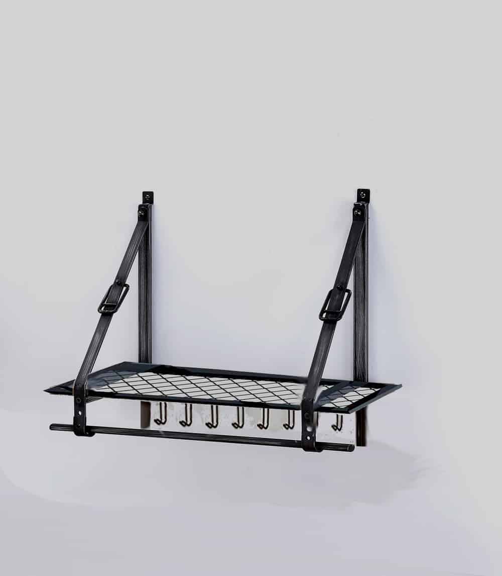 Kapstok - Inox 'Graphite 2' industrieel: metalen kapstok met haken en rail voor kleerhangers, ideaal voor jassen en tassen, industriële uitstraling.