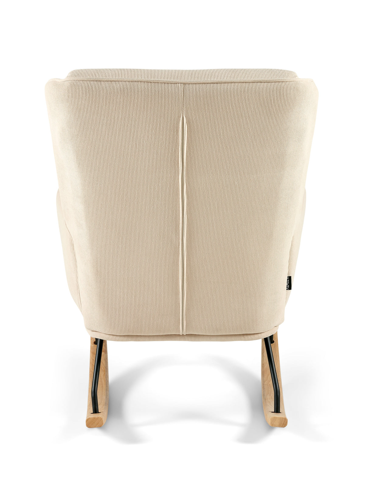 Aemely® Schommelstoel 'Relax' met ribstof, zwart metalen frame en beukenhouten poten, ontworpen voor comfort met ingebouwde voetsteun en modern design.