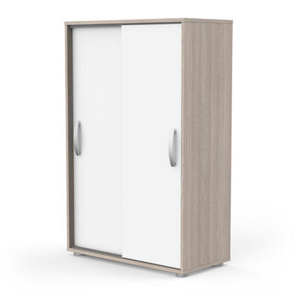 Kast Met 2 Schuifdeuren met zilveren handgrepen, biedt optimaal opslag met verstelbare planken. Eigentijdse stijl, compact ontwerp past in elke ruimte.
