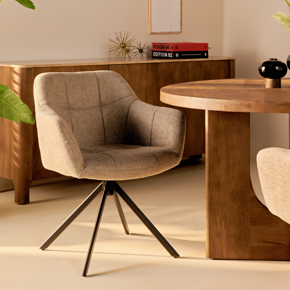 Draaibare Eetkamerstoel Jay - 180° Auto-Return - Linnen Taupe