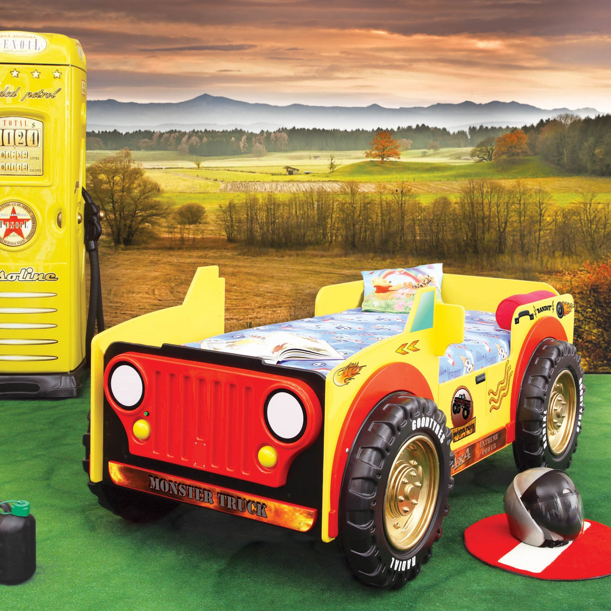 gele monster truck kinderbed