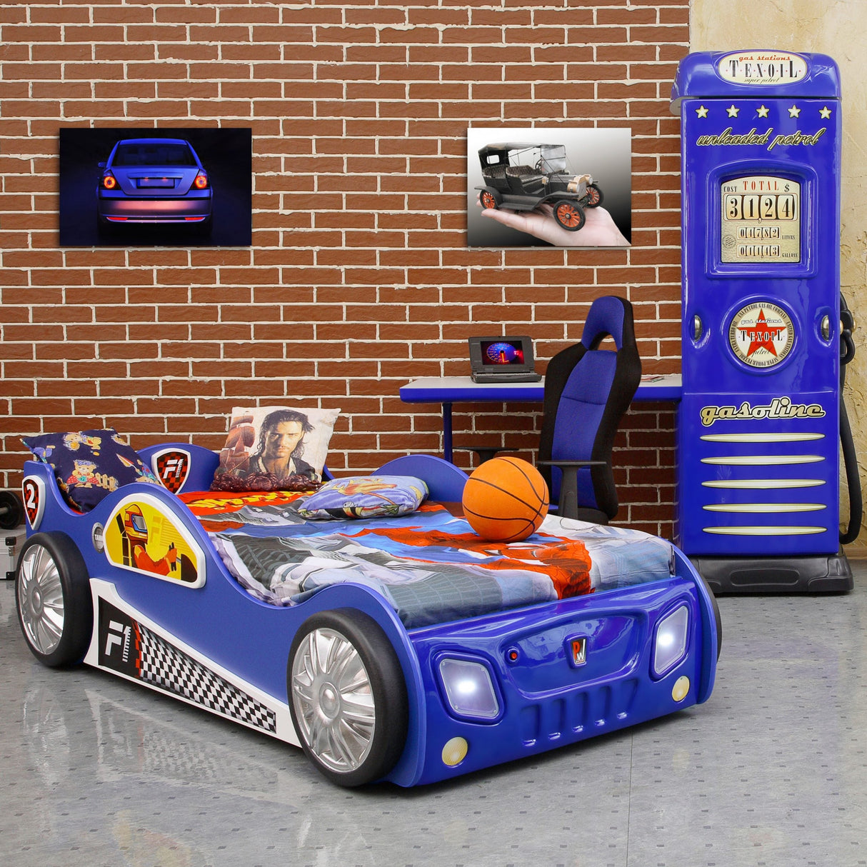 blauwe raceauto kinderbed
