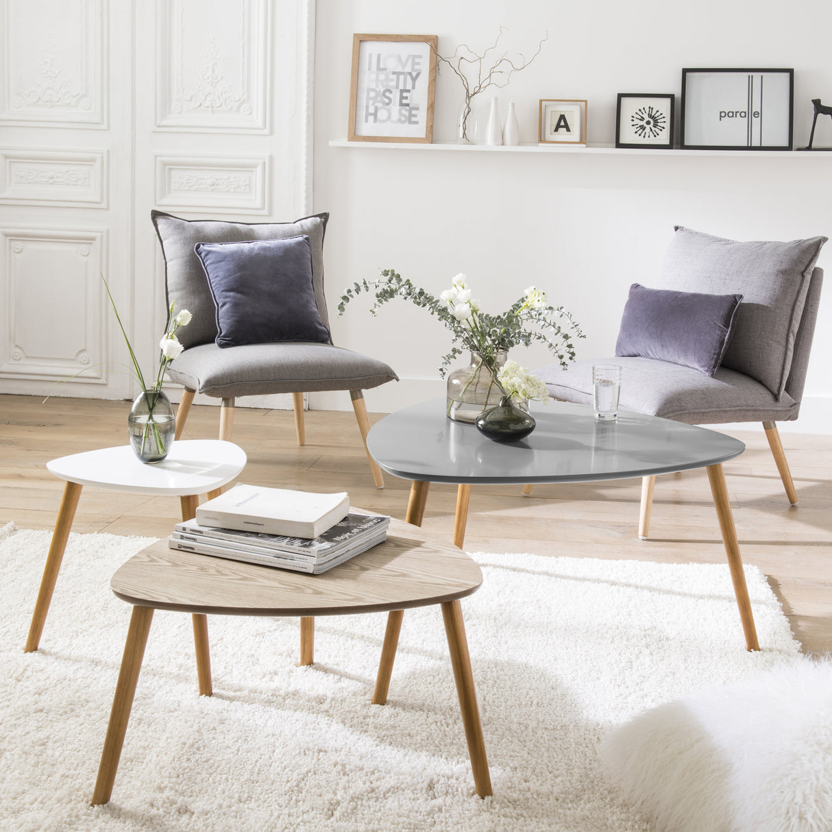 Agnes Salon- / Bijzettafels - Set van 3, moderne tafeltjes met MDF tafelblad in diverse afmetingen, perfect voor eigentijdse interieurs.