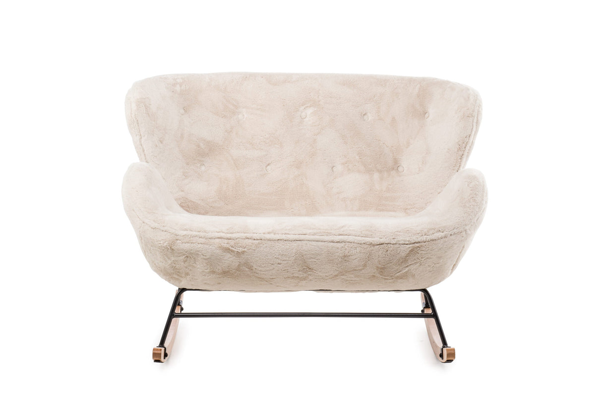 Aemely® Schommelbankje Duo met crèmekleurig imitatiebont, witte stoel met zwarte poten, ideaal voor comfort in elke kamer.