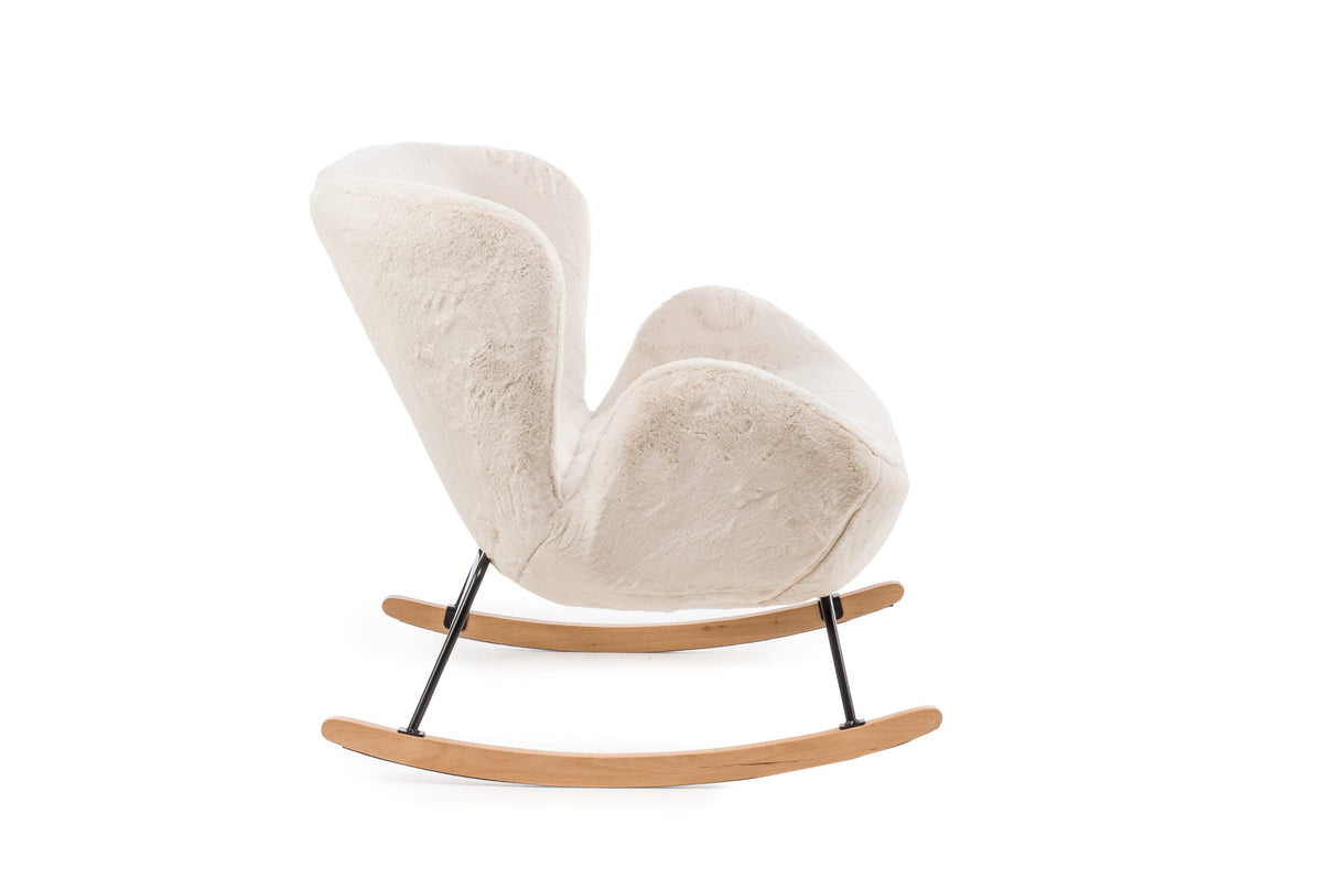 Aemely® Schommelbankje Duo in imitatiebont, crème. Comfortabel schommelbankje met metalen frame en massief beukenhouten poten, ideaal voor intieme momenten.