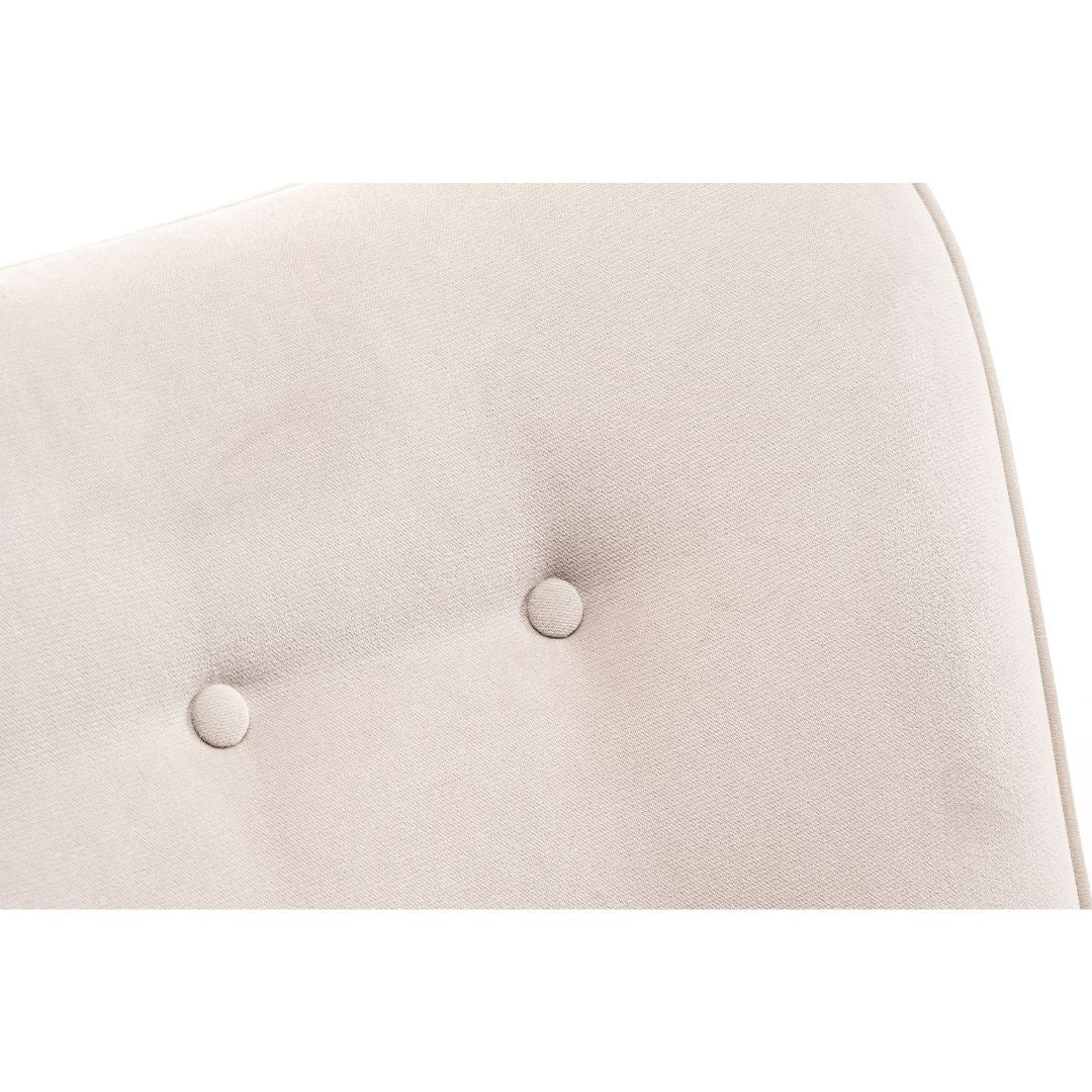 Aemely® Schommelstoel 'Cherub', witte stoffen bekleding met knoopdetails en comfortabele vulling, geschikt voor babykamer of woonkamer.