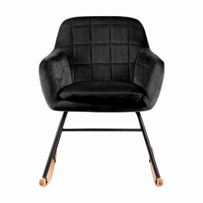 Aemely® Schommelstoel 'Sofie' in zwart fluweel met houten poten, compact en comfortabel, geschikt voor woonkamer of babykamer.