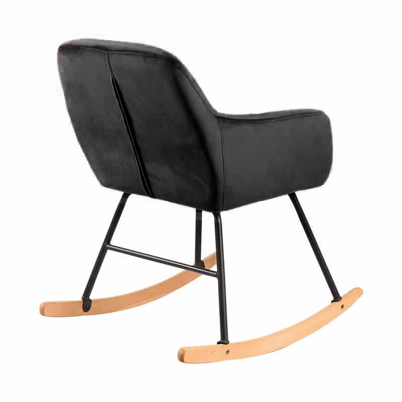 Aemely® Schommelstoel 'Sofie' – Zwart Velvet, een compacte, zwarte schommelstoel met houten poten, ideaal voor elke woonruimte.