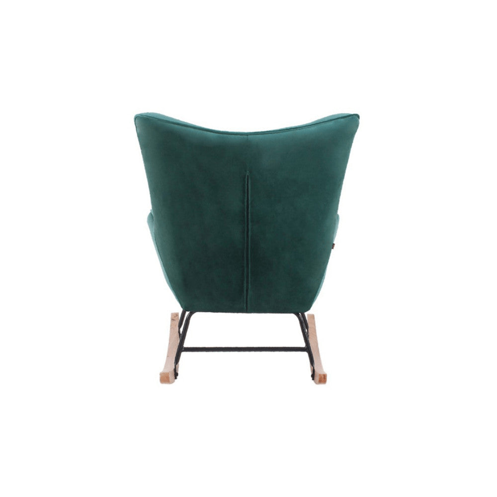 Aemely® Schommelstoel Steerne in groen velvet met houten poten en stalen frame, elegante designstoel met comfortabele zit en gecapitonneerde rugleuning.