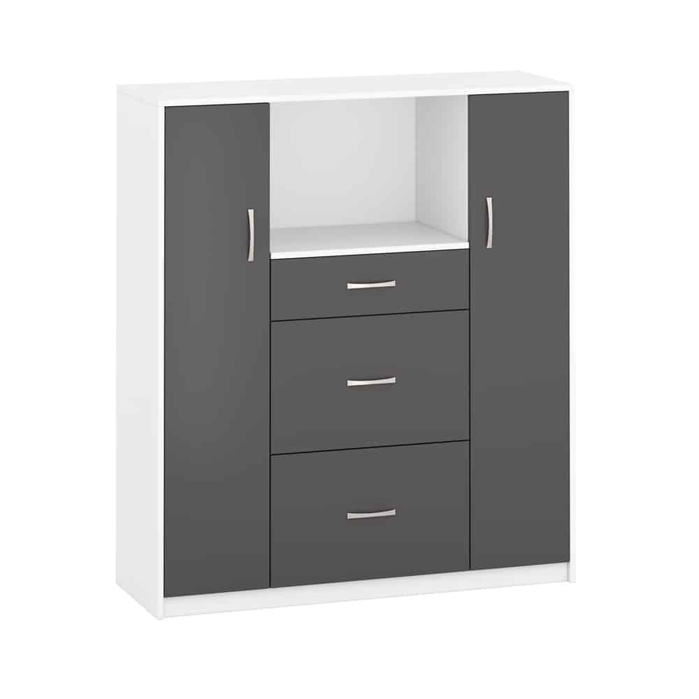 Aemely ‘Vicky’ keukenkast – Wit / Grijs, moderne kast met drie lades, twee deuren en magnetron vak, praktisch voor keukenopslag, geschikt voor elk huis.