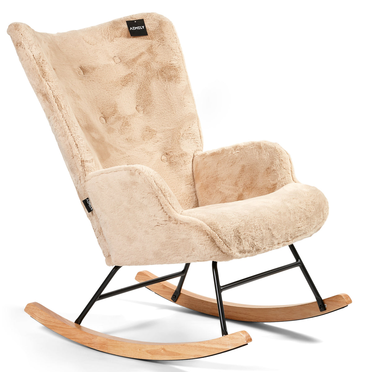 Schommelstoel MCW-K10, schommelstoel Relaxstoel MVG ~ kunstleer crème, frame walnootlook Schommelstoel MCW-K10, schommelstoel Relaxstoel MVG ~ kunstleer crème, frame walnootlook