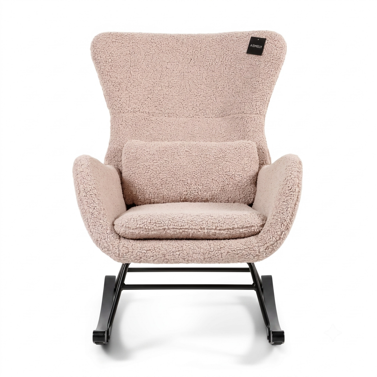 Aemely® Schommelstoel Nord - Beige Taupe Raw Teddy & Zwart Hout