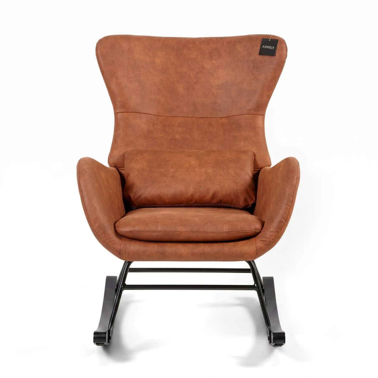 Aemely® Schommelstoel Nord - Cognaq Microvezel & Zwart Hout