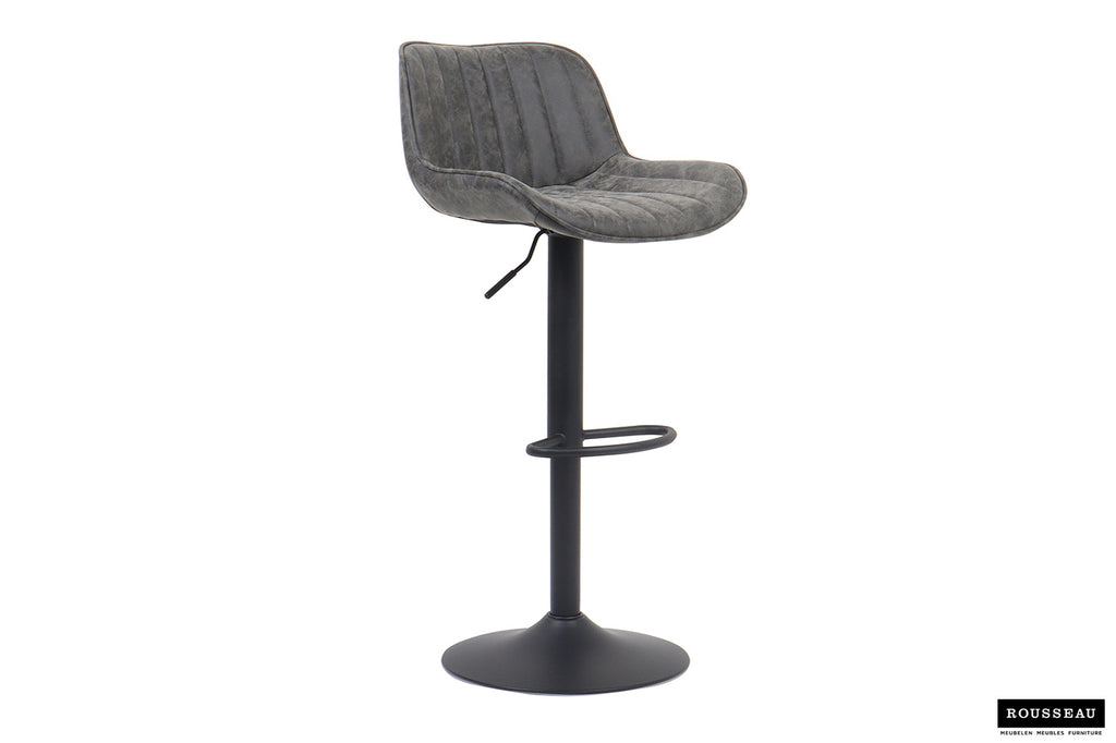 Barkruk 'Fenna' PU Grijs met verstelbare zithoogte, metalen onderstel en vintage PU-leer, ideaal voor moderne interieurs. Geschikt voor keuken of bar.