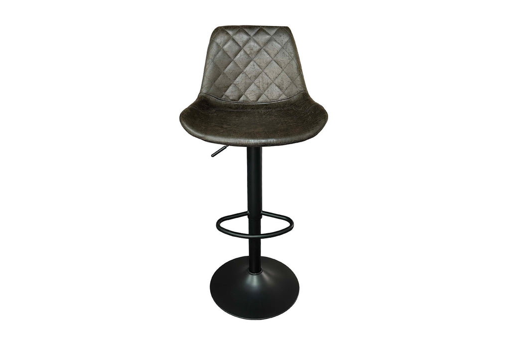 Barkruk 'Madrid' PU Donkerbruin, zwarte metalen basis met verstelbare hoogte, quilted design, ideaal voor moderne keukens of bars, comfortabel en stijlvol.