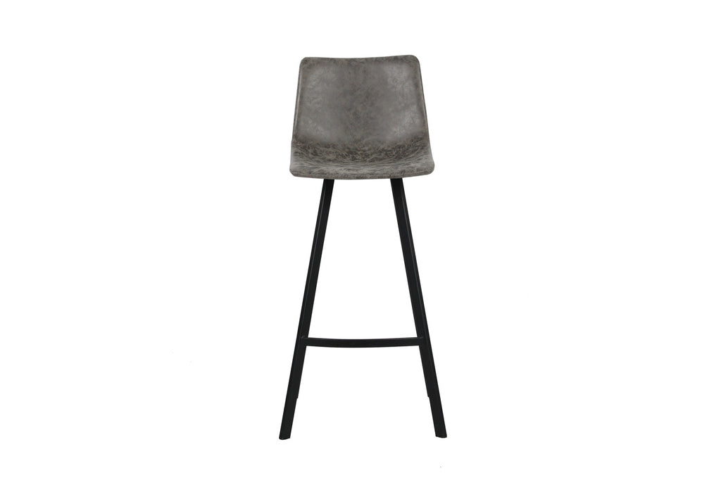 Barkruk 'Ozan' PU Grijs met zwart metalen frame en ergonomische zitting, ideaal voor moderne interieurs. Geschikt voor bartafels en kookeilanden.