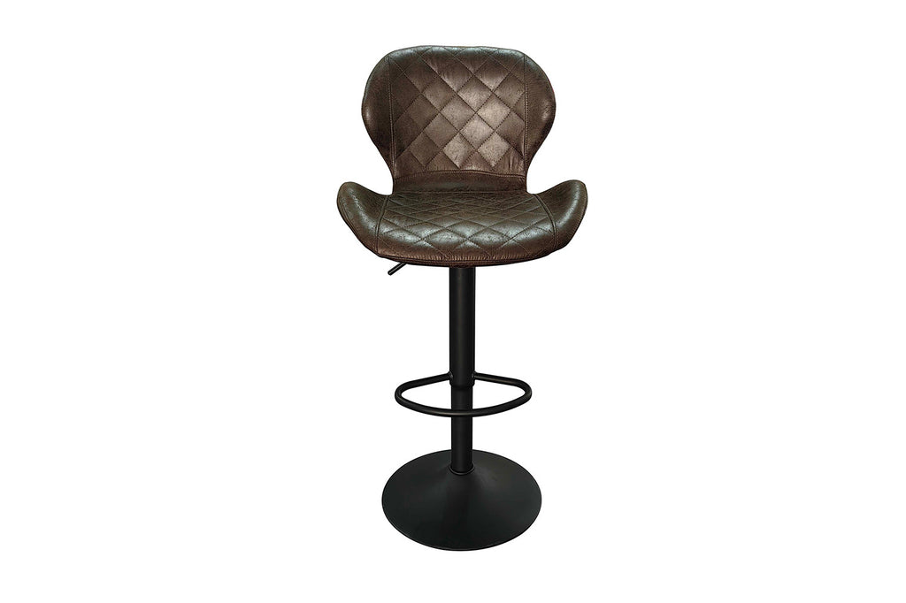 Barkruk 'Malaga' PU Donkerbruin, een stijlvolle bruine leren stoel met zwarte basis, perfect voor moderne interieurs, verkocht in sets van twee bij Furndaily.