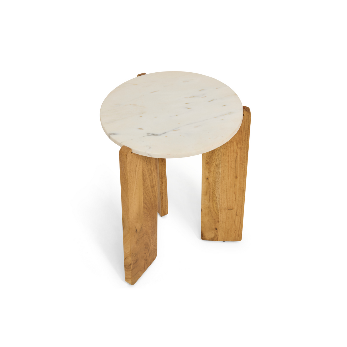 Bijzettafel Lilo - Lichtbruin Acacia & Beige Marmer
