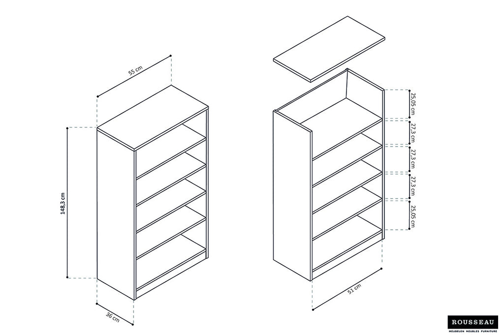 Boekenkast 'Space' 4 legplanken Sonoma