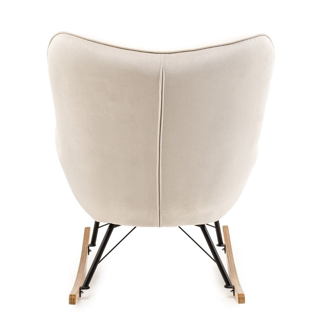 Aemely® Schommelstoel 'Cherub' met zwart metalen frame en beukenhouten poten, ideaal voor comfort in babykamer of woonkamer.