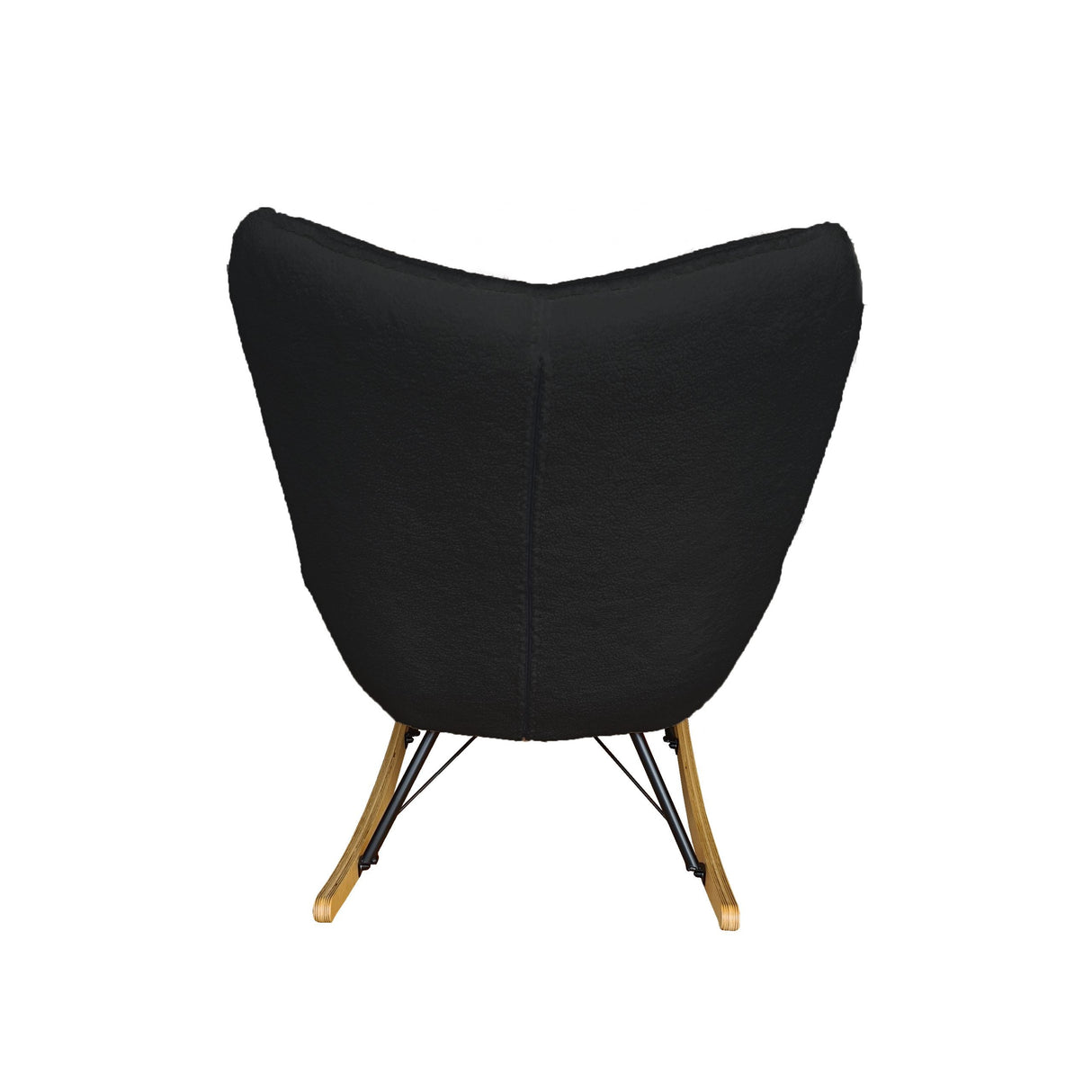 Aemely® Schommelstoel 'Cherub' in zwarte teddy stof met houten poten, ideaal voor comfort in babykamer of woonkamer.