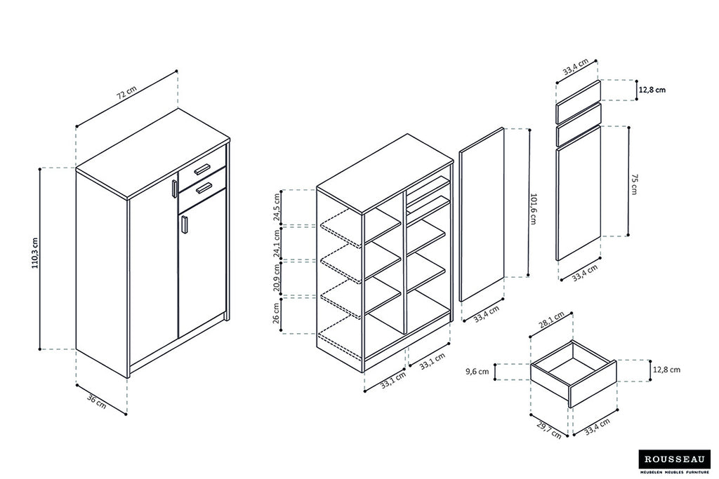 Dressoir Kast 'Space' 2 Deuren 2 Laden Sonoma
