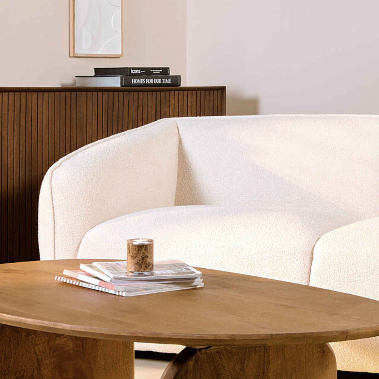 Hoekbank Leo - Bouclé Beige, Hoek Rechts