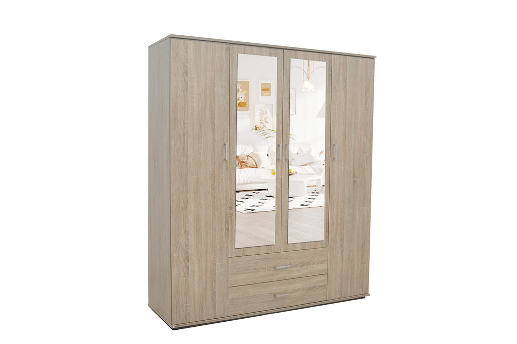 Kledingkast 'Marc' 4 Deuren met 2 spiegels Sonoma