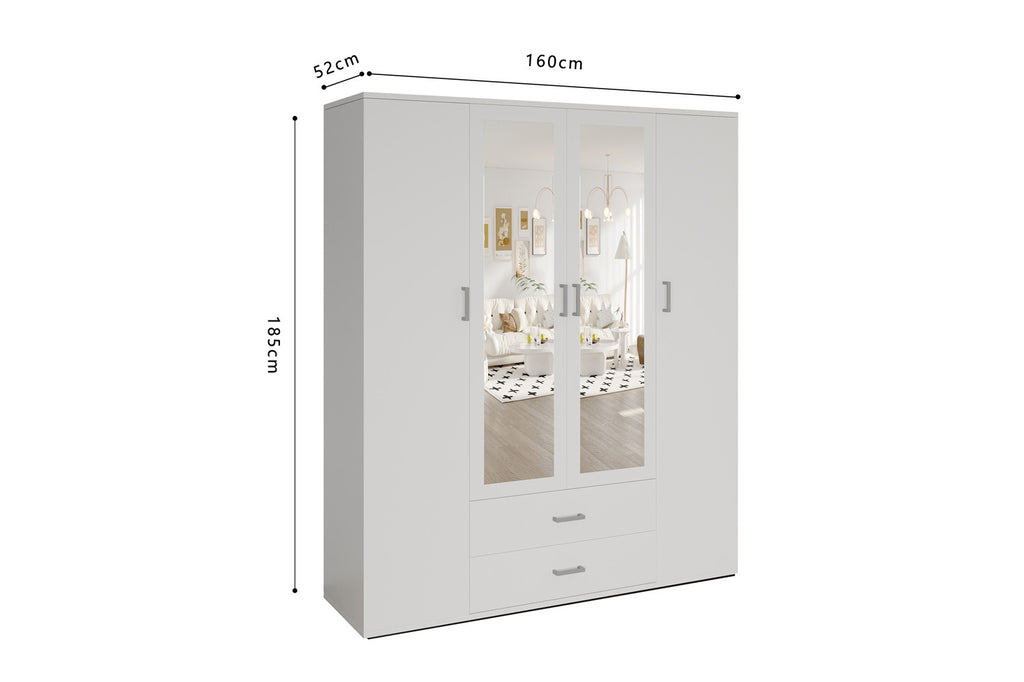 Kledingkast 'Marc' 4 deuren met 2 spiegels Wit