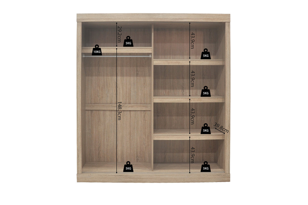 Kledingkast 'Mike' 2 Schuifdeuren, 1 Spiegeldeur Sonoma